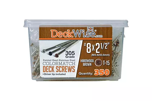 #8x2.5" Brown Deck Screws – Trim Head T15 305 Grade SS – 350 ct