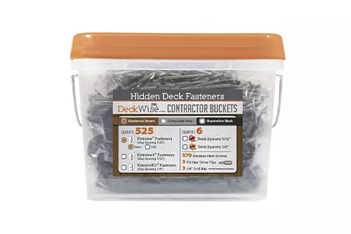 DeckWise Ipe Clip Extreme 3/32" — Short/Brown — 2 Gallon Contractor Bucket/525 pcs/300 sq-ft.